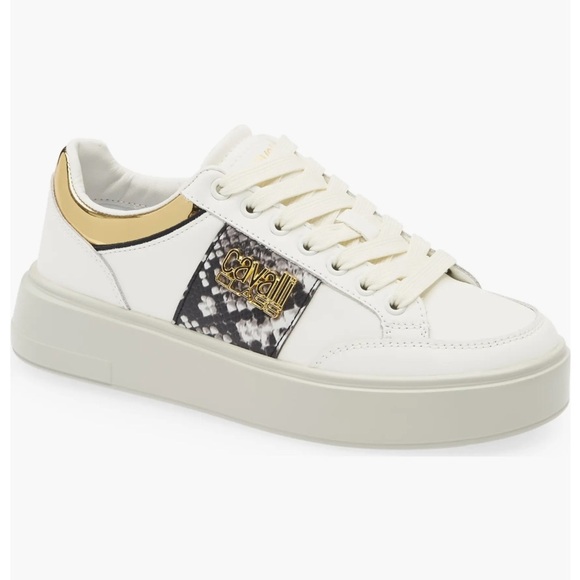 Roberto Cavalli Shoes - Roberto Cavalli leather White and Gold Women's Sneakers